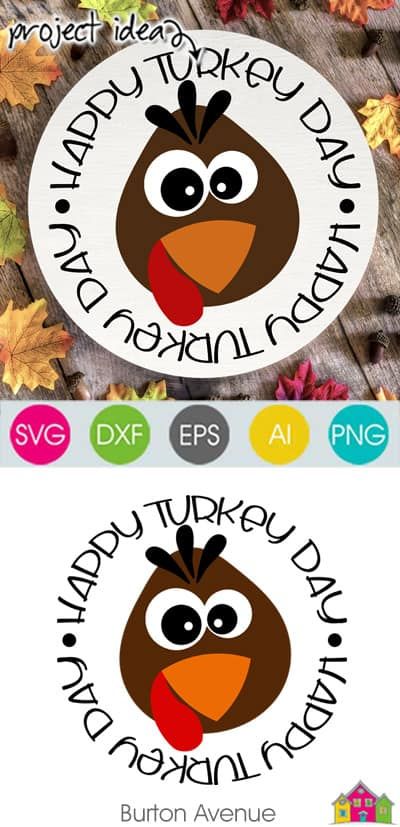 Happy Turkey Day SVG File - Burton Avenue Turkey Svg Free, Cricut Thanksgiving, Turkey Svg, Happy Turkey Day, Turkey Trot, Turkey Day, Thanksgiving Crafts, Fall Decorations, Silhouette Studio Designer Edition