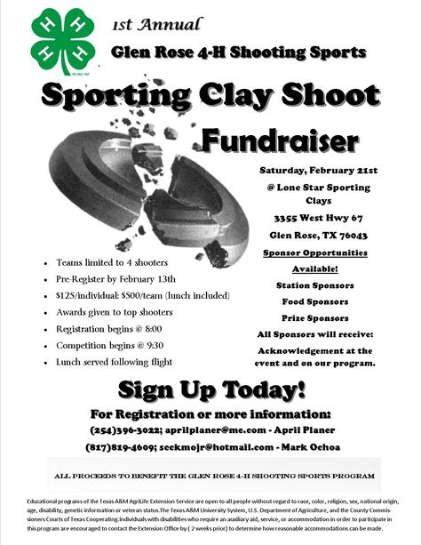 1st Annual Glen Rose 4-H Shooting Sports Sporting Clay Fundraiser Sporting Clay Shooting, Sports Fundraisers, Clay Shooting, Skeet Shooting, Glen Rose, Trap Shooting, Fundraising Activities, Sporting Clays, Activities For Boys