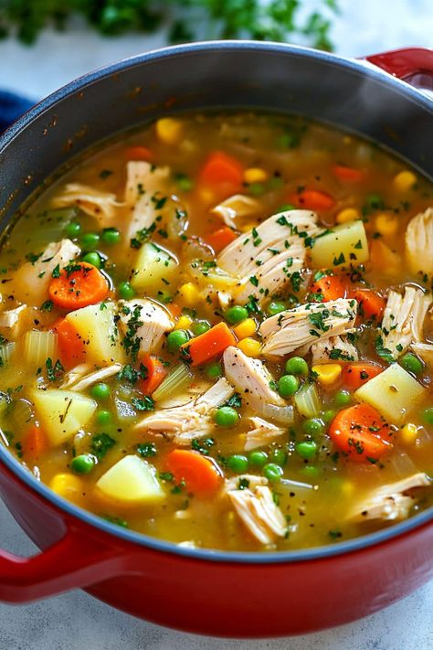 Chicken Vegetable Potato Soup, Soup With Zucchini And Chicken, Apple Chicken Soup, Chicken And Veg Soup Recipes, Easy Chicken And Vegetable Soup, Chicken And Carrot Soup, Recipes With Vegetable Stock, Chicken Vegetable Orzo Soup, Chicken Soup With Vegetables