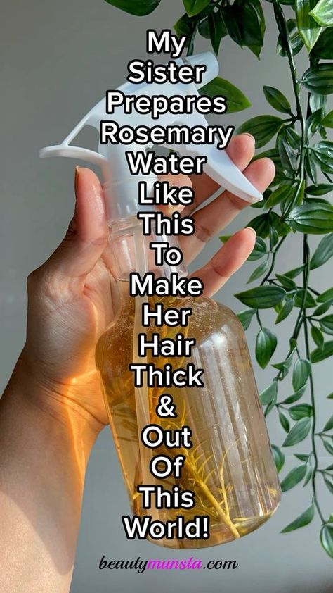 DIY Rosemary hair growth spray full of antioxidants to make your hair healthy and shiny, and to maintain long hair.. Diy Hair Growth Spray, Rosemary Hair Growth, Rosemary Water, Healthy Natural Hair Growth, Rosemary Oil For Hair, Hair Growth Spray, Hair Growing Tips, Hair Growth Diy, Hair Remedies For Growth