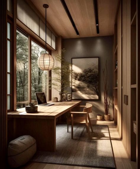 Japandi Living Room, Japandi Home, Japandi Living, Japandi Interior, Japanese Interior, Home Office Setup, Office Interior Design, Home Office Design, Dream Home Design