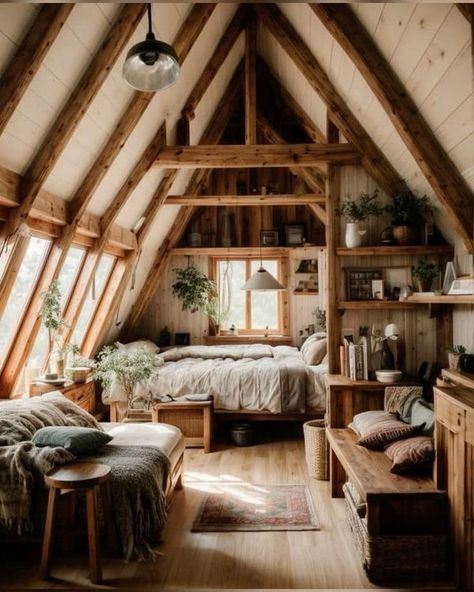 French Country, Cottage & Farmhouse | 🤎🤎🤎 | Facebook Aframe Interiors House, A-frame Interior, Sauna Ideas, Interior Cabin, Country Cottage Farmhouse, Cabin Loft, Bedroom Frames, Teen Bedrooms, A Frame House Plans