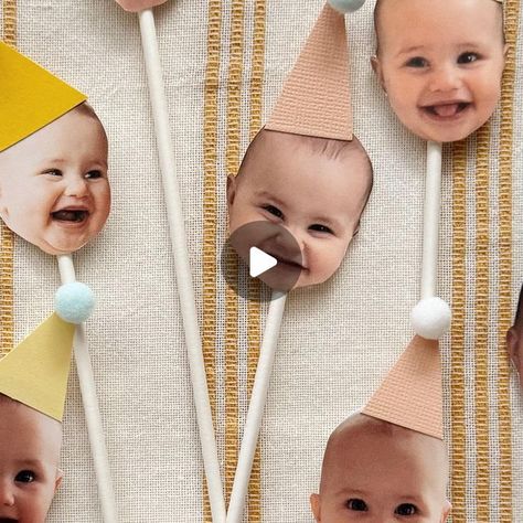 Picture Cupcake Toppers Diy, Diy Birthday Party Hats, Diy Cupcake Toppers, Baby Cupcake Toppers, Cupcake Toppers Free, Personalised Cupcake Toppers, First Birthday Cupcakes, Cricut Birthday, Personalised Cupcakes