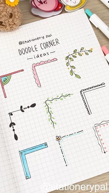 Simple Doodle Borders, Corner Journal Ideas, Notebook Presentation Ideas, Corner Doodle Ideas, Cute Simple Journal Ideas, Border Design Using Ballpen, Notebook Ideas Cover Design Simple, Journal Border Ideas Aesthetic, Doodle Corner Ideas