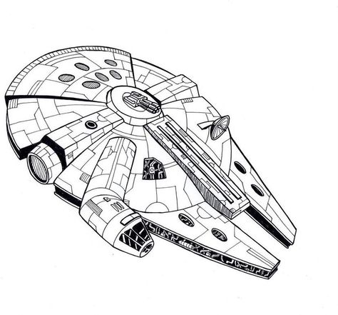 Star Wars Mellinium Falcon Tattoo, Star Wars Ship Tattoo, Millenium Falcon Drawing, Millenium Falcon Art, Han Solo Tattoo, Star Wars Outline, Millenium Falcon Tattoo, Starwars Drawings, Star Wars Sketches