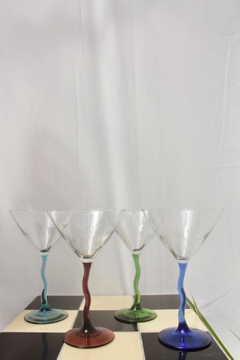 Funky Wine Glasses, Vintage Martini Glasses, Glassware Display, Vintage Martini, Boston Apartment, Apt Ideas, Vibe Check, Maximalist Decor, Martini Glasses