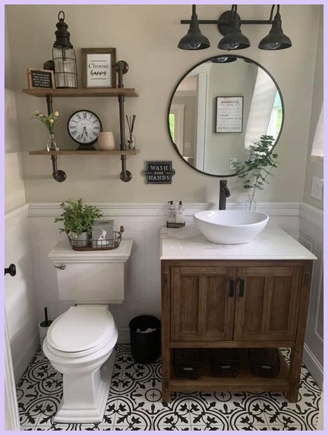 Small Half Bathroom, Small Farmhouse Bathroom, Bathroom Redecorating, Half Bathroom Decor, Farmhouse Bathroom Decor Ideas, Pool Backyard, Backyard Oasis Ideas, Bathroom Farmhouse Style, Small Bathroom Makeover