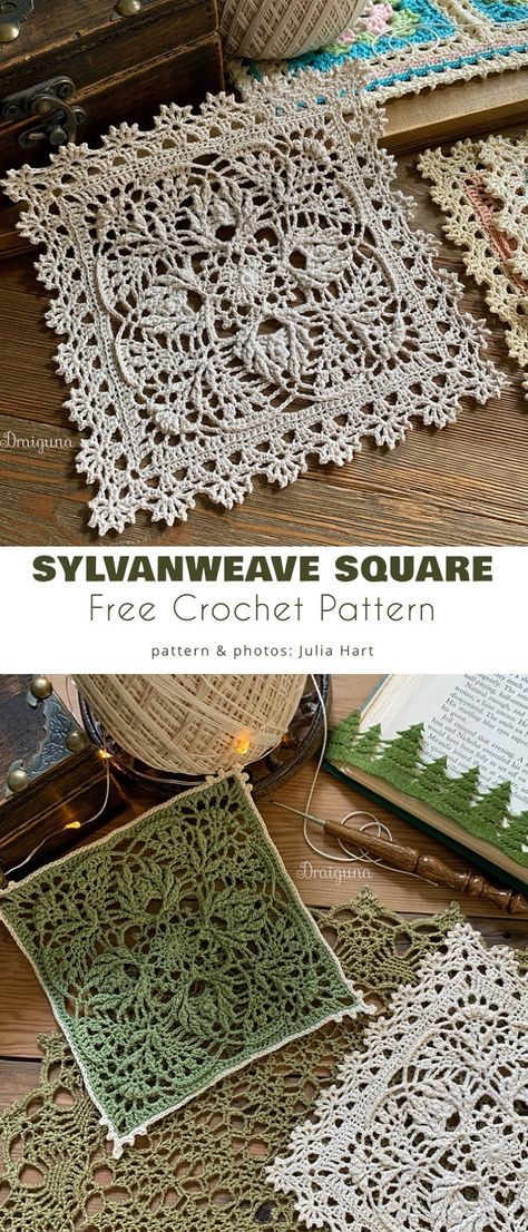 Grannysquares Crochet Pattern, Crochet Tesselation, Triangle Stitch Crochet, Lace Yarn Crochet Patterns, Sylvanweave Square, Crochet Motif Square, Free Doily Patterns, Motifs Granny Square, Intricate Crochet