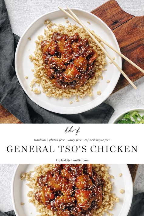 On today’s episode of recreating my childhood favorites... Whole30 compliant General Tso’s Chicken! Tuesday Chicken, General Tso's Chicken, Whole30 Dinner, 30 Diet, Whole 30 Lunch, Whole30 Dinner Recipes, Whole 30 Meal Plan, Paleo Main Dishes, General Tso Chicken