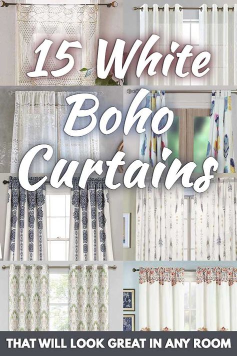 Boho Curtains Diy, White Boho Curtains, Boho Curtains Living Room, Boho Window Treatments, Boho Kitchen Curtains, Boho Style Curtains, Boho Teen Bedroom, Off White Curtains, Cortina Boho