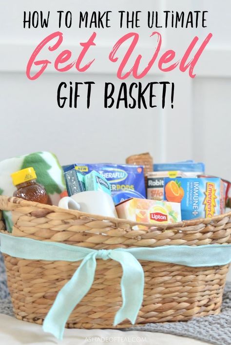 Medicine Basket Gift, Stomach Bug Gift Basket, Sick Basket Ideas, Kidney Surgery Care Package, Get Well Box Care Packages, Get Well Gift Basket Ideas, Get Well Package Ideas, Sick Basket For Friend, Morning Sickness Gift Basket