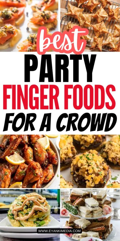 Looking for the best party finger foods for a crowd? These delicious and easy-to-make party finger foods are perfect for any gathering, whether it’s a casual get-together or a big celebration like birthday. From bite sized snacks to savory party appetizers, these finger food ideas for a party are crowd pleasers and sure to impress your guests! #PartyFingerFoods #EasyFingerFoods #PartyAppetizers #CrowdPleasingRecipes via @eyankimedia Food Ideas For Party Easy, Cheap Party Meals, Easy Sides For A Party, Ordevers Food, Healthy Food For Party, Party Food On A Budget Feeding A Crowd, Appetizer To Take To A Party, Heavy Hourderves, Filling Finger Foods For Party