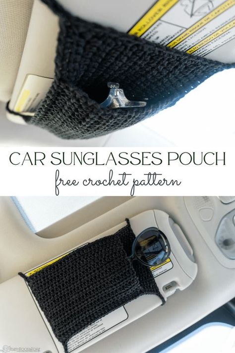 Car Sunglasses Holder Diy, Car Decor Diy Crafts, Crochet Car Sunglasses Holder, Crochet Tissue Holder For Car, Crochet Car Trashcan, Crochet Pattern Car Accessories, Car Crochet Accessories Pattern, Crochet Handy Things, Car Sunglass Holder