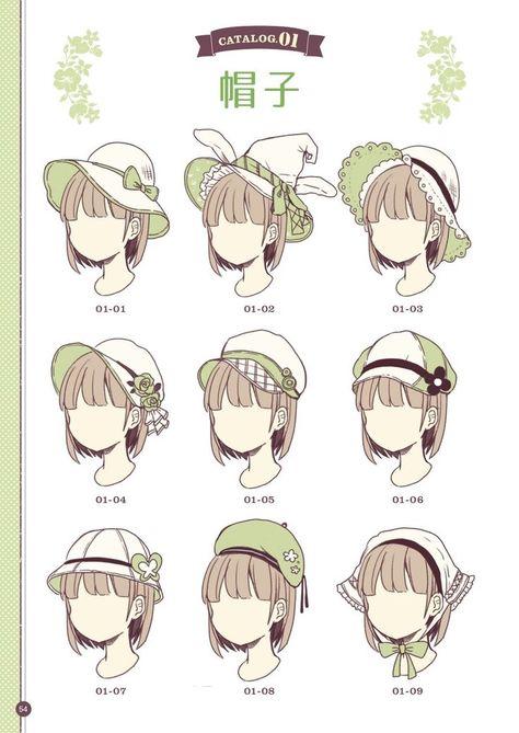 Anime Accessories Reference, Hair Accessories Drawing Ideas, Hair Accessories Drawing Reference, How To Draw Hats On Heads, How To Draw A Hat On A Head, Hats Drawing Reference, Accessories Drawing Reference, Anime Accessories Drawing, Head Accessories Drawing