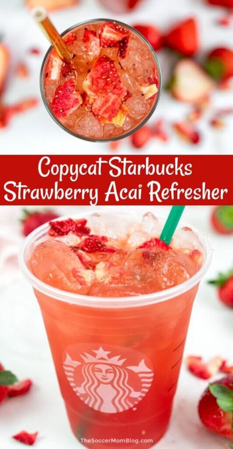 Copycat Starbucks Strawberry Acai, Starbucks Strawberry Refresher, Strawberry Acai Lemonade, Acai Lemonade, Starbucks Strawberry Acai, Starbucks Strawberry Acai Refresher, Acai Berry Powder, Strawberry Acai Refresher, Starbucks Strawberry