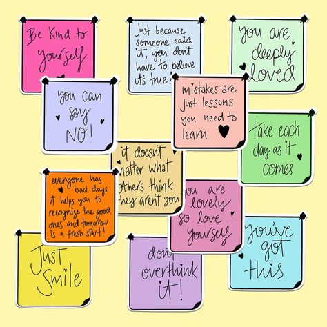 Things To Write In Sticky Notes, Daily Reminders For Best Friend, Positive Notes For Myself, Self Notes Quotes Aesthetic, Cute Post It Notes Quotes, Happy Notes Quotes, Daily Notes To Self, Happy Notes Ideas, Post It Note Affirmations