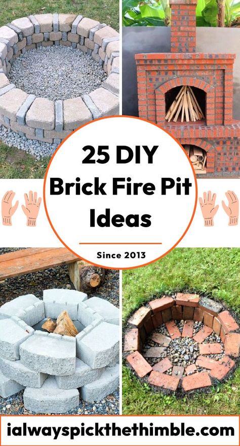 How To Make A Brick Fire Pit, Brick Diy Projects Outdoor, Build A Fire Pit Diy, Brick Firepits Backyard Ideas, Small Brick Fire Pit, Backyard Brick Ideas, Bricks Around Fire Pit, Fire Pits Diy, Diy Paver Fire Pit