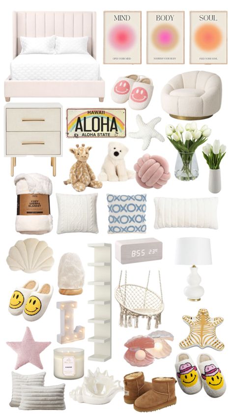 Room Decor Bedroom Beach Theme, Gold White Room Decor, Room Inspiration Bedroom Girly, Summer Room Ideas Aesthetic, Different Aesthetics For Rooms, Room Ideas Bedroom Preppy, Beachy Themed Bedrooms, That Girl Room Decor, Things To Put In Your Room