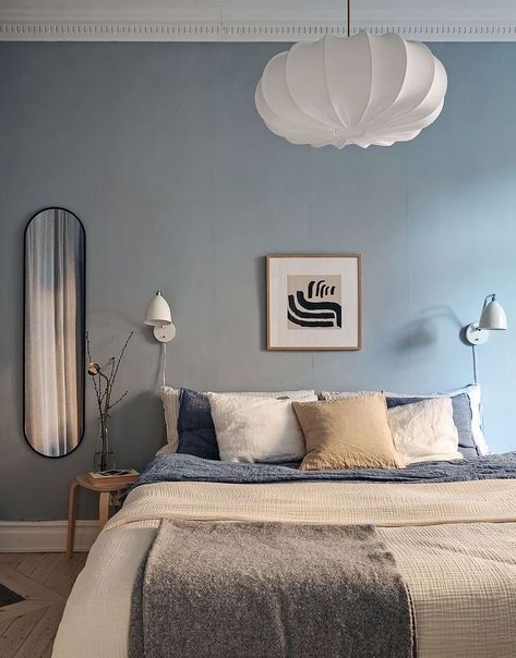 Baby Blue Bedrooms, Garden Hideaway, Masculine Bedroom Decor, Light Blue Bedroom, Blue Bedroom Walls, Cozy Bedrooms, Coco Lapine Design, Light Blue Walls, Masculine Bedroom