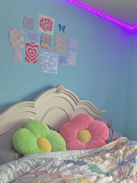 Danish Pastel Bedsheets, Flower Pillow Aesthetic Bedroom, Aesthetic Flower Pillow, Pastel Rainbow Room Aesthetic, Danish Pastel Flowers, Danish Pastel Pillows, Danish Pastel Bed, Flower Pillow Aesthetic, Danish Pastel Painting