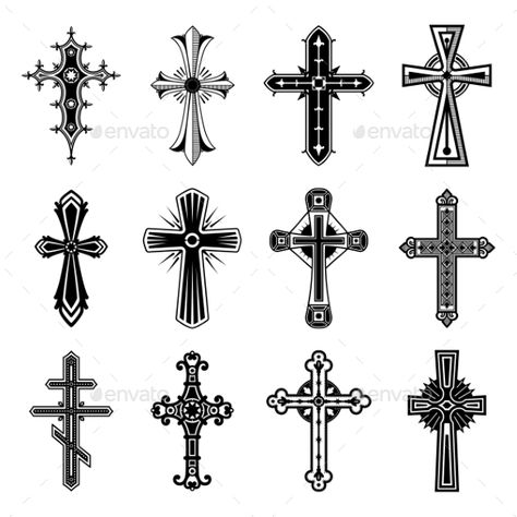 Religion crosses isolated. Symbol of christian and catholic faith in God or jesus. Catholicism and christianity religious signs fo Small Religious Tattoos, Gothic Cross Tattoo, Cross Images, Cruz Tattoo, Tattoo Celtic, Catholic Tattoos, Bible Verse Tattoos, Celtic Cross Tattoos, Symbol Jewelry