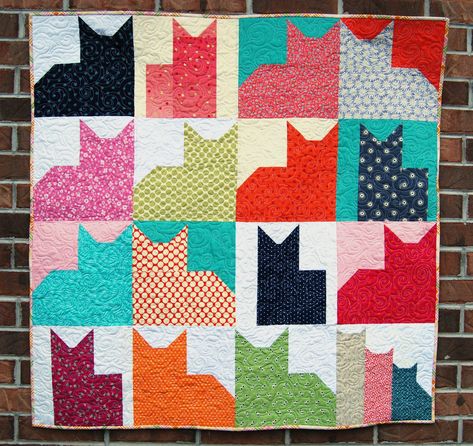 Kid Quilts Patterns, Cat Quilt Block, Cat Quilt Patterns, Modern Quilt Pattern, Paper Quilt, Quick Quilt, Baby Quilt Pattern, Quilt Modernen, Beginner Quilt Patterns