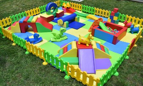 Play Area For Infants, Infant Outside Play Area, 1st Birthday Party Play Area, Baby Outside Play Area, Outdoor Soft Play Area, Toddler Soft Play Party, Toddler Soft Play Area, Soft Play Party Ideas, Soft Play Set Up Ideas