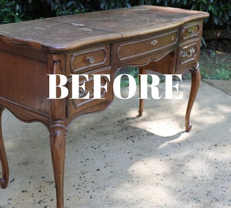 French Provincial Vanity Makeover, French Provincial Decor Bedroom, French Provincial Decor Living Room, Refurbished Vanity, Refinished Vanity, Provincial Dresser Makeover, French Provincial Vanity, French Provincial Dresser Makeover, Antique Vanity Table