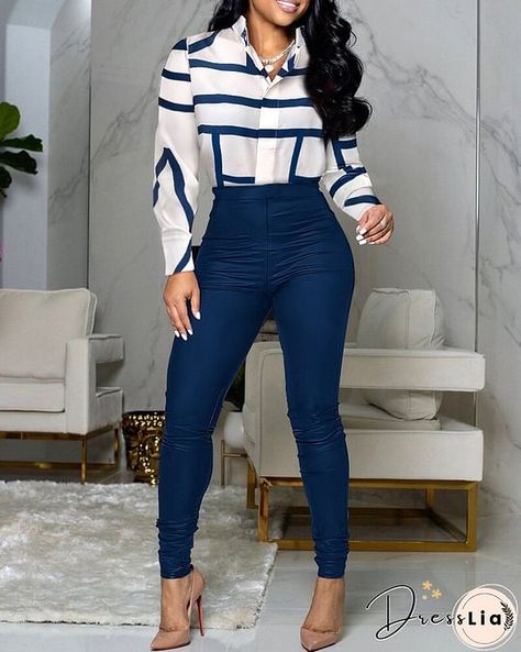 Two Pieces Two Pieces Set Outfits, Chique Outfits, Elegante Casual, High Waist Pants, Stylish Plus, Trend Fashion, Professional Outfits, Blue Pants, Business Casual Outfits