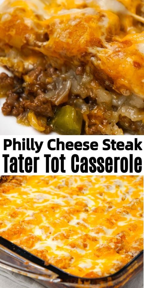 Philly Cheese Steak Casserole, Dinner Beef, Hamburger Dishes, Tater Tot Casserole Recipes, Ground Beef Casserole Recipes, Healty Dinner, Tator Tots, Hearty Dinner Recipes, Tot Casserole