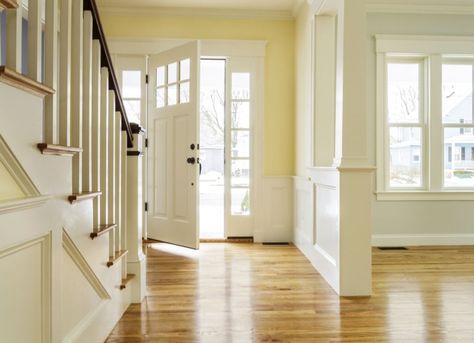 What To Do If You Have No Foyer Entry - laurel home | attractive solution with mouldings and a partial wall Front Door Apartment, Apartment Entrance, Casa Country, Main Door Design, Apartment Style, Main Door, Entry Foyer, House Entrance, Entrance Doors