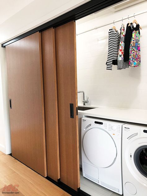 Sliding Cupboard, Laundry Cupboard, Laundry Doors, Hidden Laundry, Toronto Home, Utility Cupboard, Dream Laundry Room, Garage Laundry, Laundry Room Closet