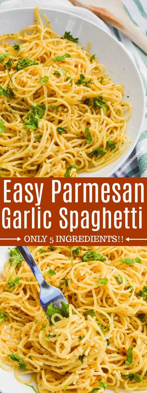 5 Ingredient Parmesan Garlic Spaghetti Spaghetti Salads, Almond Cheese, Parmesan Spaghetti, Garlic Spaghetti, Best Pasta Recipes, Garlic Pasta, Spaghetti Noodles, Spaghetti Pasta, Healthy Pastas