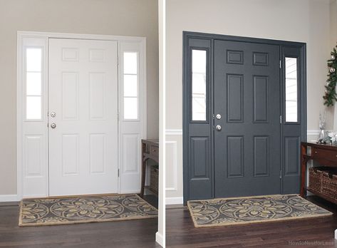 Front Door Interior Color, Front Door Colors Interior, Painted Interior Front Door, Interior Front Door Color, Inside Front Doors, Navy Front Door, Interior Door Colors, Interior Front Door, Painted Interior Doors