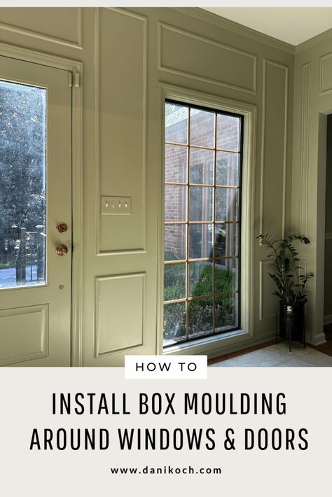 diy picture frame moulding Gallery Wall With Moulding, Picture Frame Molding With Windows, Window Moulding Ideas Interiors, Diy Box Molding, Diy Picture Molding Wall, Wall Molding Around Windows, Picture Frame Molding Around Window, Picture Moulding On Walls, Window Moulding Ideas