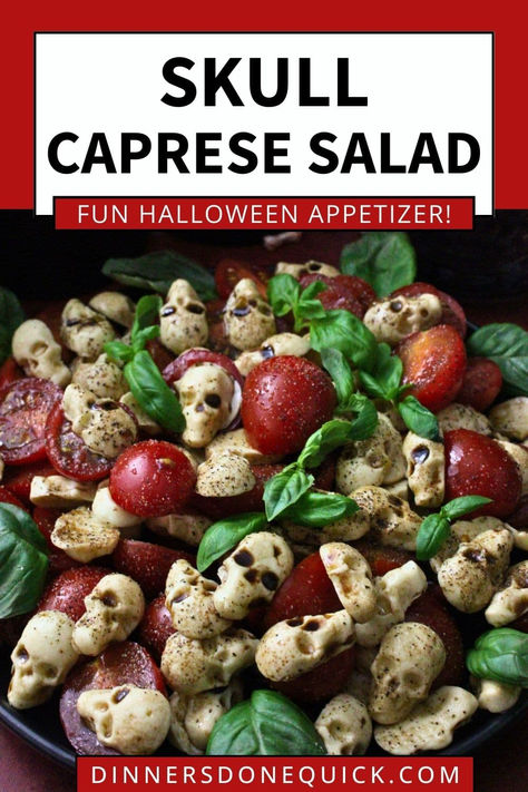 Looking for a spooky yet delicious Halloween appetizer? Try this Skull Caprese Salad! This festive dish features mozzarella shaped like skulls, paired with fresh basil, juicy tomatoes, and a drizzle of balsamic glaze. Perfect for Halloween parties, this recipe is a fun twist on the classic Caprese salad that will wow your guests. Quick and easy to make, it’s a must-try for your next spooky gathering! #HalloweenAppetizer #HalloweenRecipe #CapreseSalad Halloween Party Appetizer Ideas, Halloween Party Appiterzers, Easy Spooky Appetizers, Party Appetizers Halloween, Halloween Party Veggie Tray, Halloween Snacks Adult Party, Halloween Sides For Party, Easy Spooky Party Food, Halloween Relish Tray