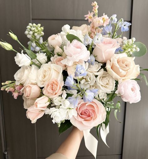 Romantic Flower Arrangements Wedding, Best Flowers For Bridal Bouquet, Blush Blue Green Wedding, Flowers For Summer Wedding, Wedding Flower Peonies, Wedding Bouquet Spring Flowers, Wedding Flowers With Peonies, Pale Wedding Bouquet, Colourful Pastel Wedding Flowers