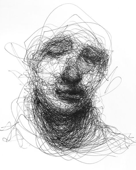 Scribbled Portraits of Brooding Figures by Adam Riches | Colossal Scribble Face, Face Drawing Easy, Scribble Drawings, Charcoal Artwork, Drawing Celebrity, Monochrome Illustration, L'art Du Portrait, Rich Art, Contour Drawing