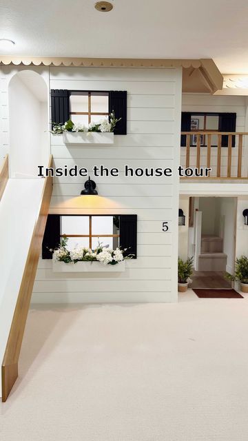 Diy Indoor Loft Playhouse, Madison Fisher Instagram, Fishfam Playhouse, Diy Indoor Playhouse With Slide, Boys Playhouse Interior, Playhouse In Playroom, Indoor Treehouse Playroom, Diy Playhouse Indoor, Built In Playhouse Indoor