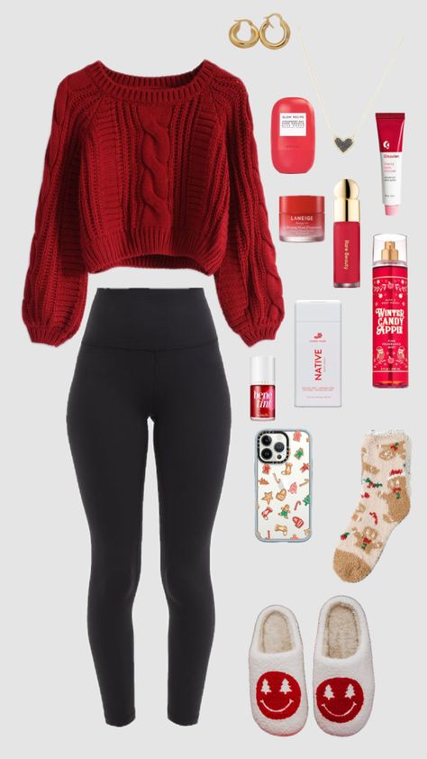 #outfitinspo #christmas #red Preppy Christmas Outfit, Cozy Christmas Outfit, Preppy Fall Outfits, Simple Outfits For School, Cute Christmas Outfits, Xmas Outfits, Golden Globes Red Carpet, 70s Vibes, First Day Of School Outfit