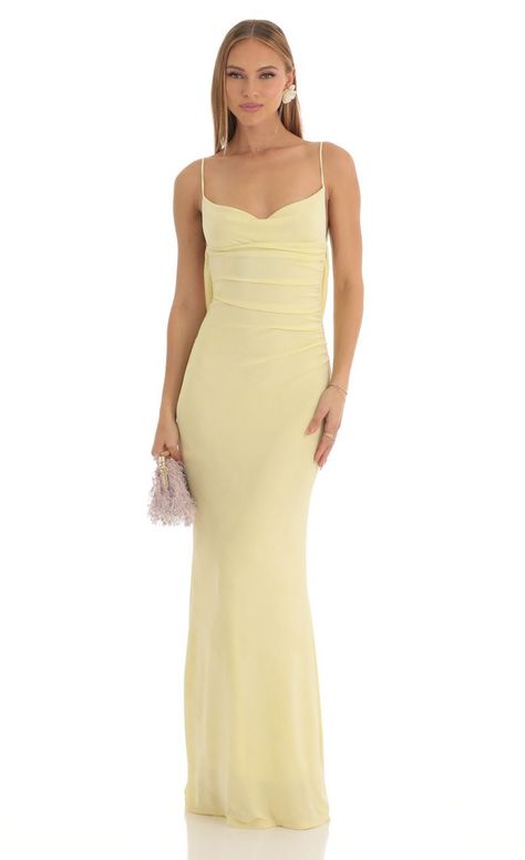 Mira Lace Open Back Maxi Dress in Yellow | LUCY IN THE SKY Strapless Ball Dress, Maxi Dress Formal Classy, Formal Spring Dresses, Md Dresses, Yellow Formal Dress, Simple Maxi Dress, Prom Dress Inspo, Junior Prom, Open Back Maxi Dress