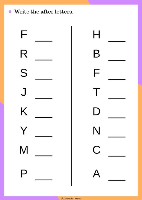 After letters worksheets for preschoolers || preschoolers worksheets || worksheet for toddlers || kids activities worksheets || preschool activity sheets || nursery worksheets || alphabets practice worksheets || alphabets worksheets || alphabets Alphabets Worksheet For Nursery, After Letter Worksheet, English Worksheets For Kindergarten Letter Recognition, Nursery Worksheets Preschool, Jr Kg English Worksheet, English Worksheets For Lkg, Preschool Writing Printables, Alphabet Activities Preschool Printables, Preschool Writing Activities