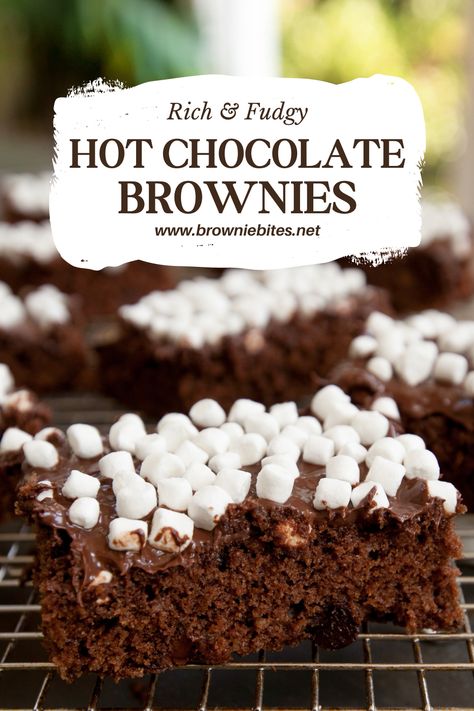 Hot Chocolate Brownies - Brownie Bites Blog Hot Cocoa Mix Brownies, Hot Chocolate Dessert Recipes, Hot Chocolate Dessert, Hot Chocolate Desserts, Hot Chocolate Brownies, Marshmallow Bits, Vanilla Marshmallows, Hot Cocoa Mix, Rich Desserts