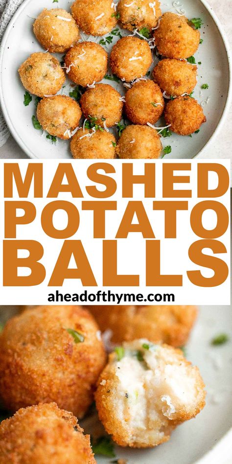 Mashed Potato Balls Recipe, Fried Mashed Potato Balls, Mashed Potato Bites, Fried Mashed Potatoes, Potato Cheese Balls, Mashed Potato Balls, Potato Appetizers, Potato Balls, Cheesy Mashed Potatoes