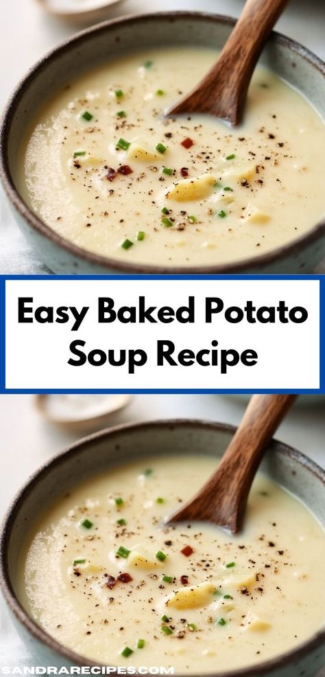 Looking for a comforting dish that delights the whole family? This Easy Baked Potato Soup Recipe is a creamy, flavorful option that’s ready in under 30 minutes, perfect for quick weeknight dinners. Easy Baked Potato Soup Recipe, Easy Baked Potato Soup, Baked Potato Soup Easy, Loaded Baked Potato Soup Recipe, Easy Baked Potato, Baked Potato Soup Recipe, Potato Soup Easy, Loaded Baked Potato Soup, Creamy Potato Soup