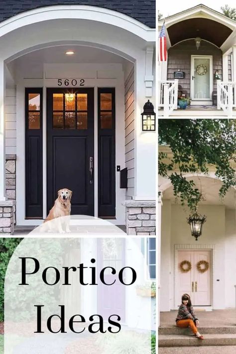 Front Porch Portico Design Ideas, Portico Railing Design, Portico Ideas Entrance, Arch Entryway Exterior Porches, Beautiful Front Doors Curb Appeal, Covered Front Entryway Ideas Exterior, Front Porch Portico Ideas, Outdoor Entryway Ideas Exterior, Outdoor Front Porch Ideas Entrance