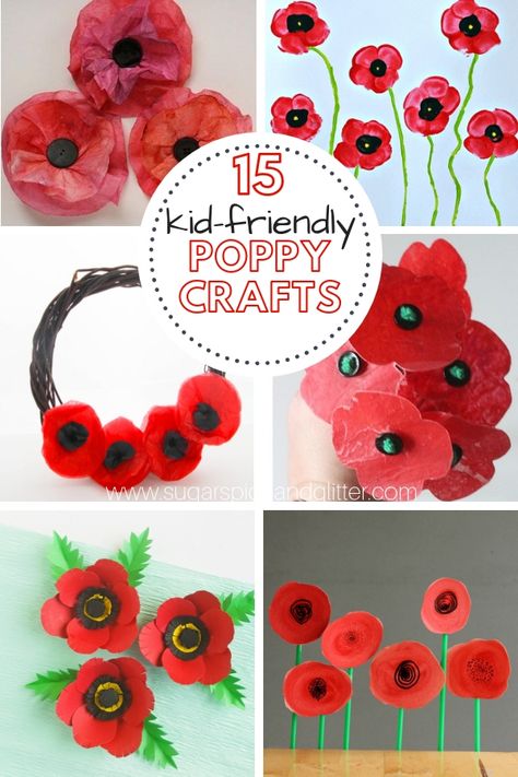 A gorgeous assortment of poppy crafts for kids for Remembrance Day or Veteran's Day. Lest we forget Poppy Crafts, Poppy Craft For Kids, Veterans Day Poppy, Remembrance Day Activities, Remembrance Day Art, Veterans Day Activities, Poppy Craft, Remembrance Day Poppy, Poppy Wreath