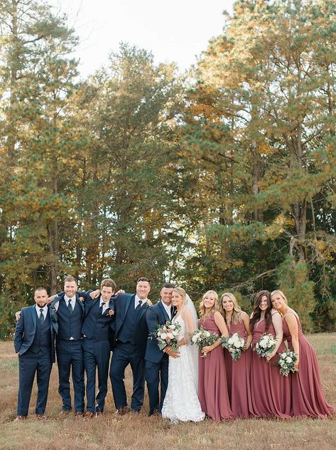 The Grove at Centerton Wedding Photography by Magdalena Studios 0009 Mauve Bridesmaid Dress With Navy Groomsmen, Cinnamon And Blue Wedding, Rosewood Bridal Party, Cinnamon Rose Bridesmaid Dress With Groomsmen, Cinnamon Rose Groomsmen Attire, Cinnamon Rose Wedding Florals, Birdy Grey Rosewood Wedding, Desert Rose And Grey Wedding, Dark Mauve Bridal Party