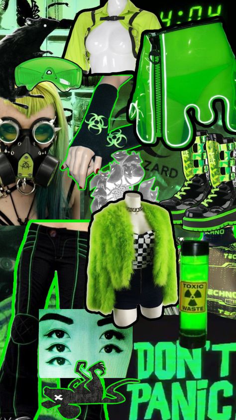 #radioactive #neonaesthetic #neongreen #neongreenaesthetic #rat #rats #cyber #cybercore #cybergoth #slime #slimey #slimegirl #apocalypse #apocalyptic #apocalypsecore #sewage #futuristic #gross #grosscore Trashcore Outfit, Toxic Core, Radioactive Aesthetic, Bratz Summer, Cybergoth Outfits, Green Goth, Cybergoth Aesthetic, Cybergoth Fashion, Slimes Girl