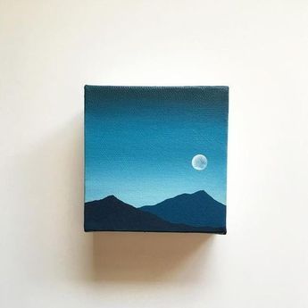 30 DIY Easy Canvas Painting Ideas for Beginners Nature Paintings Acrylic, Mini Tela, Mini Toile, Tree Painting Canvas, Twilight Blue, Small Canvas Paintings, Easy Canvas Painting, Small Canvas Art, Diy Canvas Art Painting